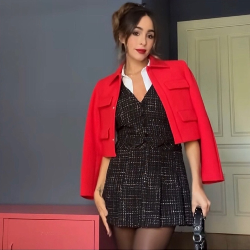 Chic Black Tweed Dress with White Shirt